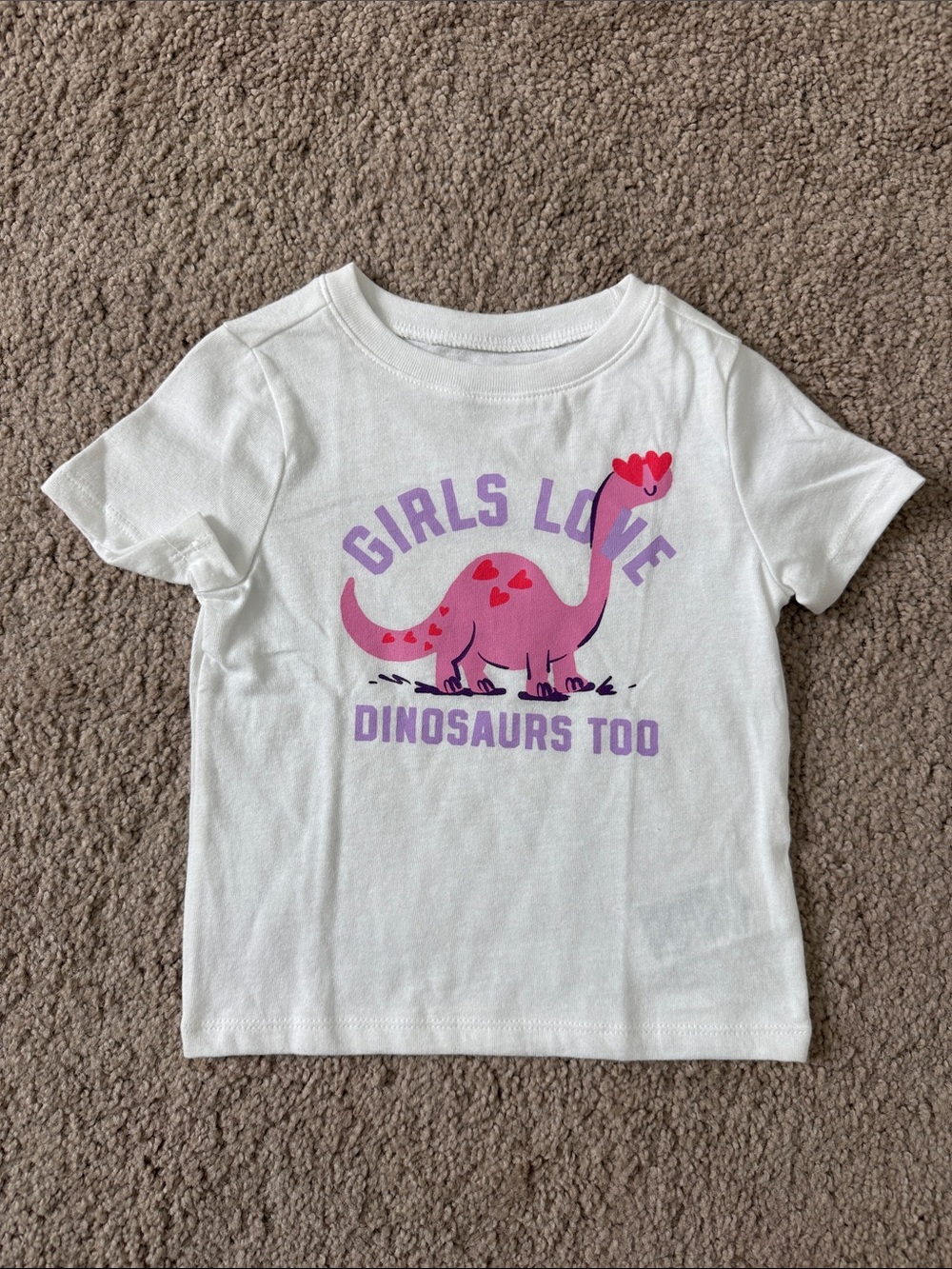 Old Navy White Short Sleeve Tee with Pink & Purple Dinosaur Graphic